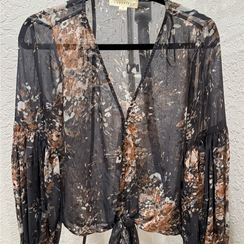 Lovestitch Sheer Floral Blouse - Black and Brown